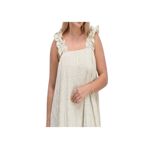 NWT $169 O.P.T. seersucker plaid DRESS beige white S - Picture 10 of 10